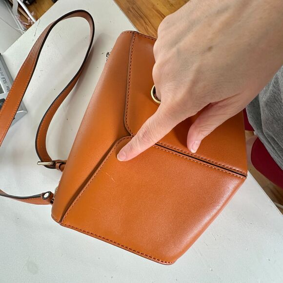 NWOT Sandro Camel Leather Crossbody Bag Lou MM Curcuma Adjustable Strap Purse - Picture 7 of 15